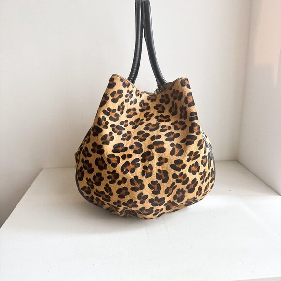 Leopard Print Tote Bag with Black Accents - Picture 2 of 11